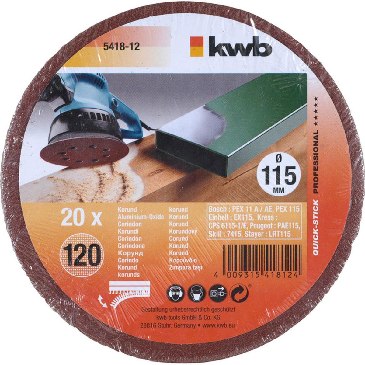 kwb  Schleifscheiben Quick-Stick Holz und Metall Durchmesser 115 mm K120 Bild 2