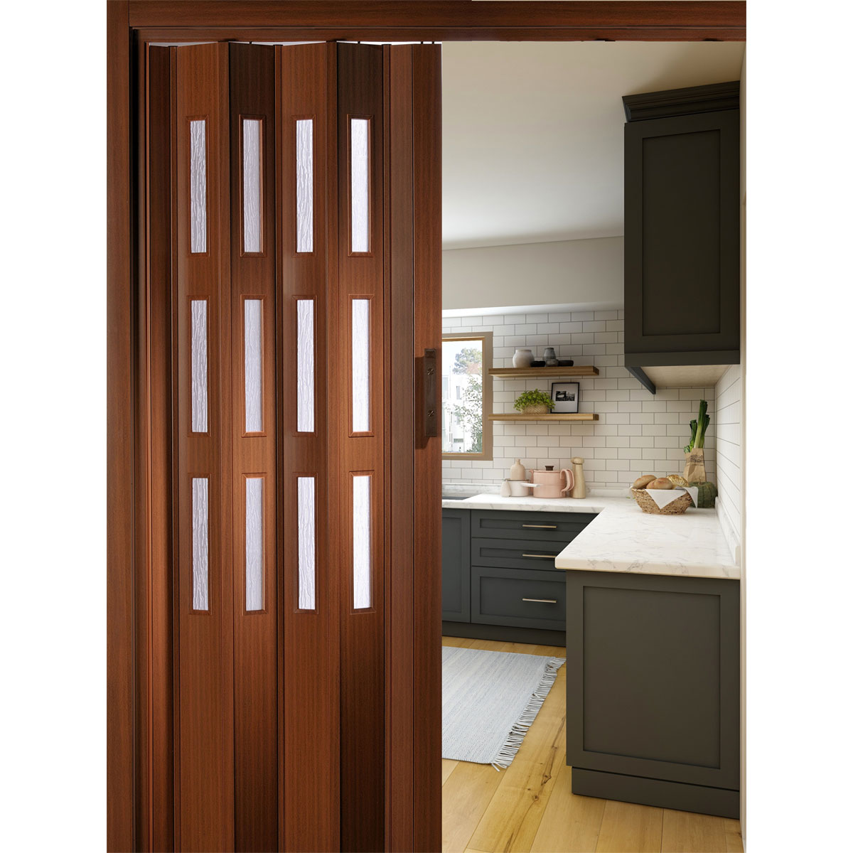 FORTE Kunststoff-Falttür Luciana B 88,5 x H 202 cm Mahagoni 3 Fenster Bild 2