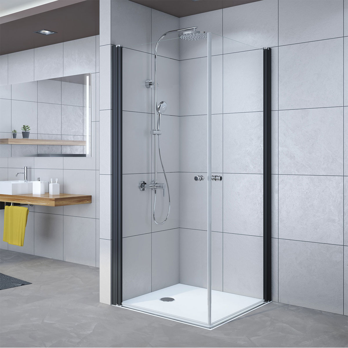 Breuer  Drehtür Avanta mit Festteil für Nische Anschlag links alu chromeffekt Terrazzo 1000 mm