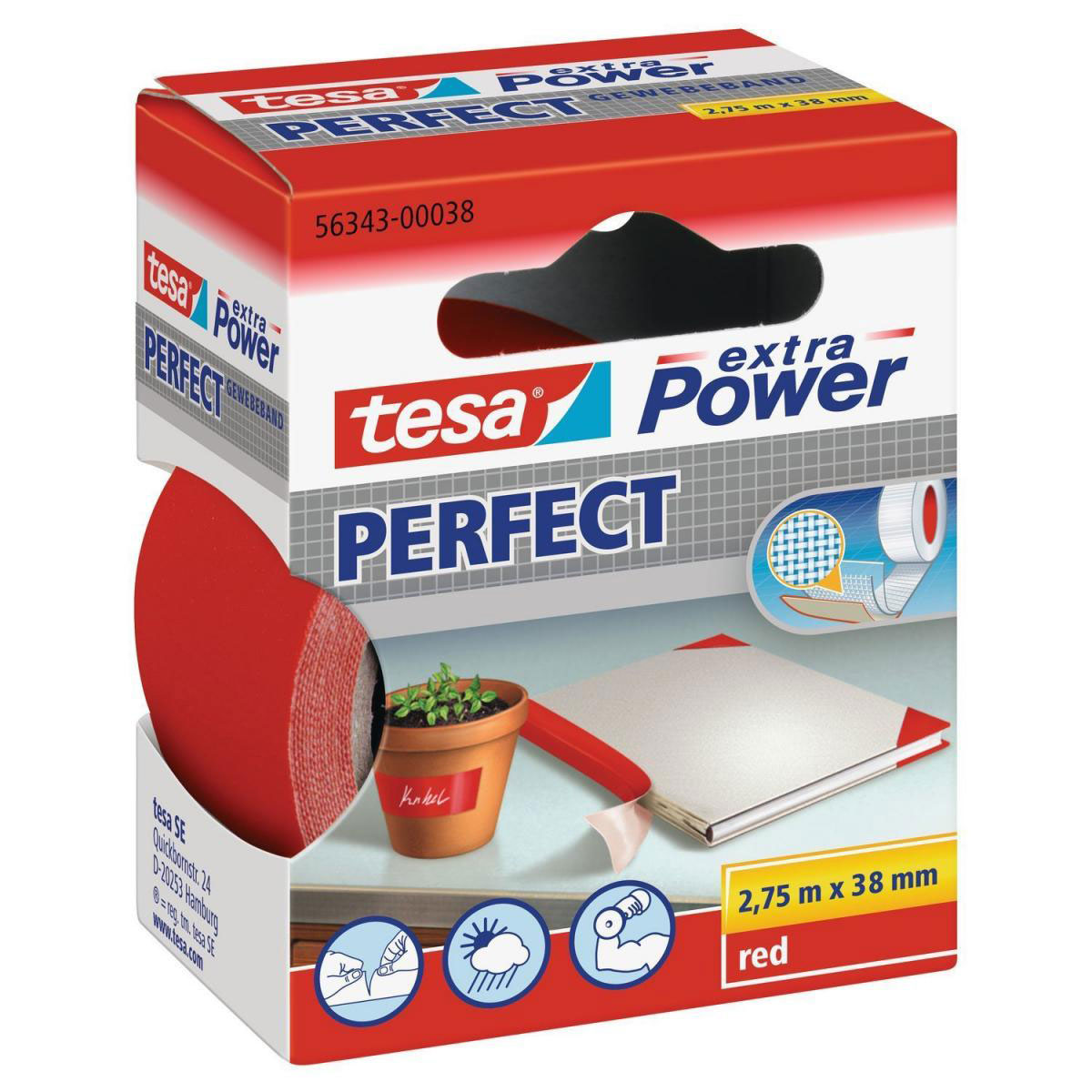 Tesa Extra Power Gewebeband rot 38 mm