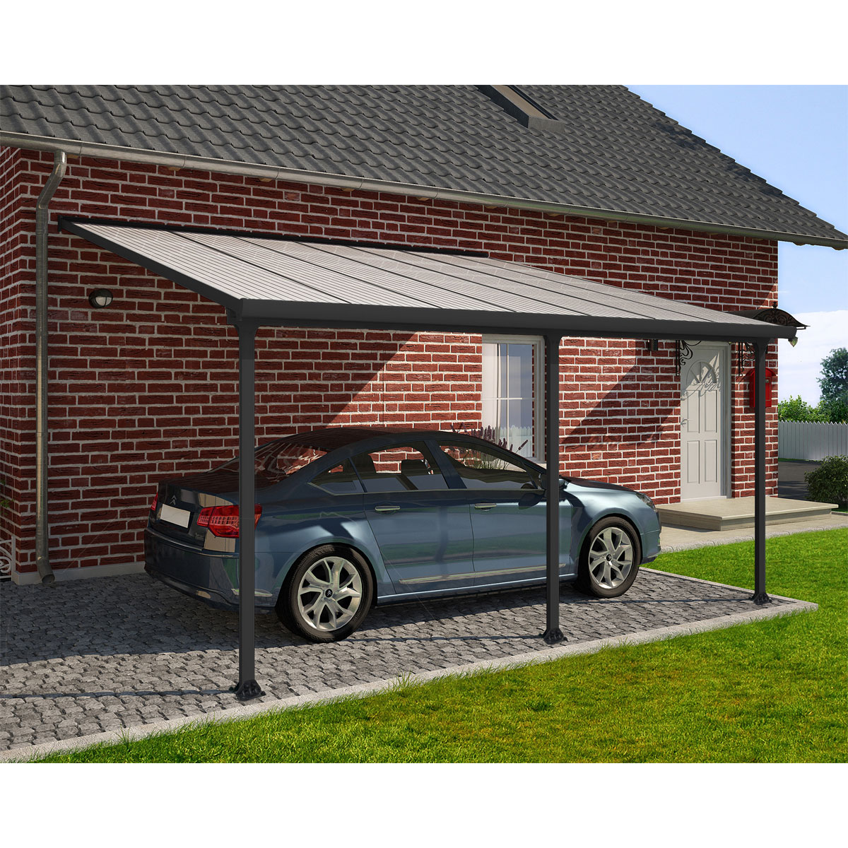 Palram Canopia Feria Alu Terrassenüberdachung Polycarbonat 4x6 m dunkelgrau