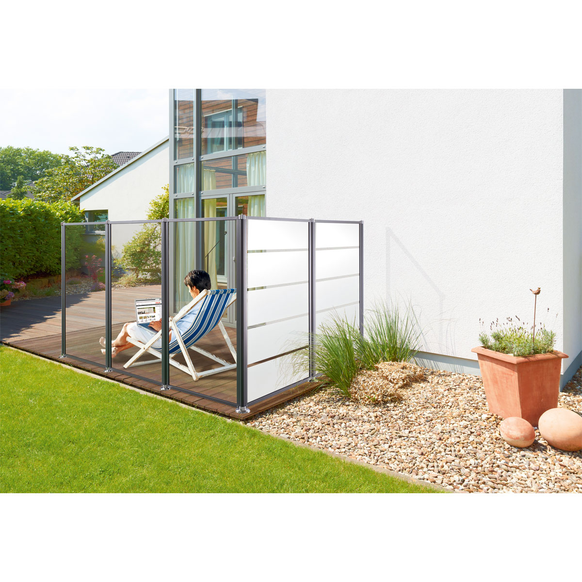 Glas-Windschutz 100 x 160 cm Aluminium Anthrazit Bild 3