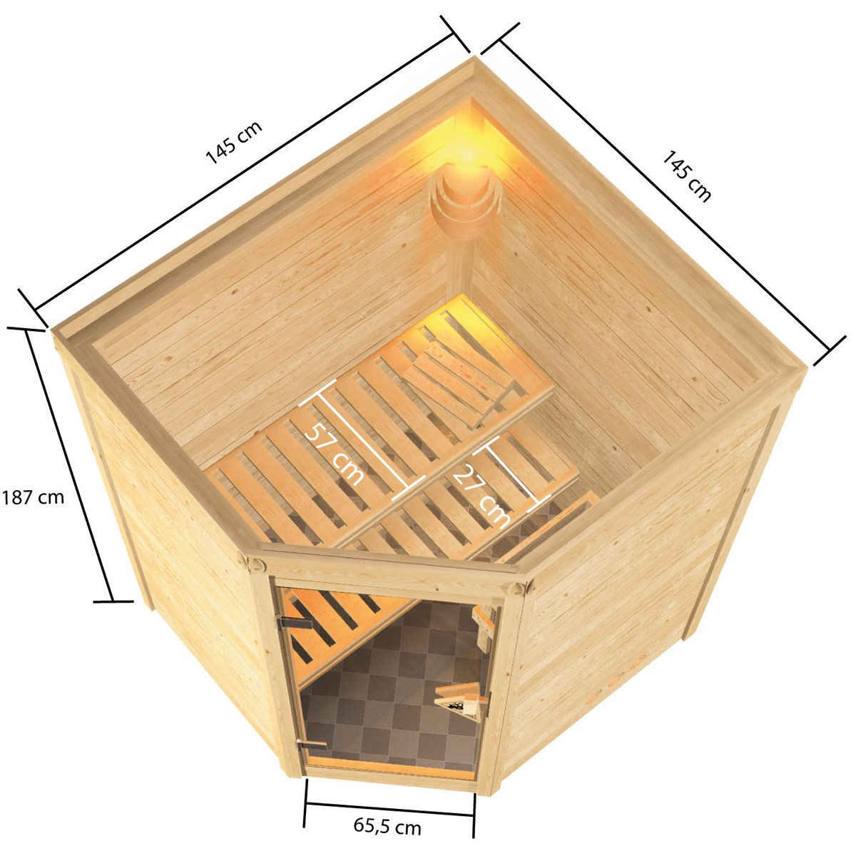 Karibu Sauna Antonia 3,6 kW naturbelassen integrierte Steuerung ohne Dachkranz Bild 4
