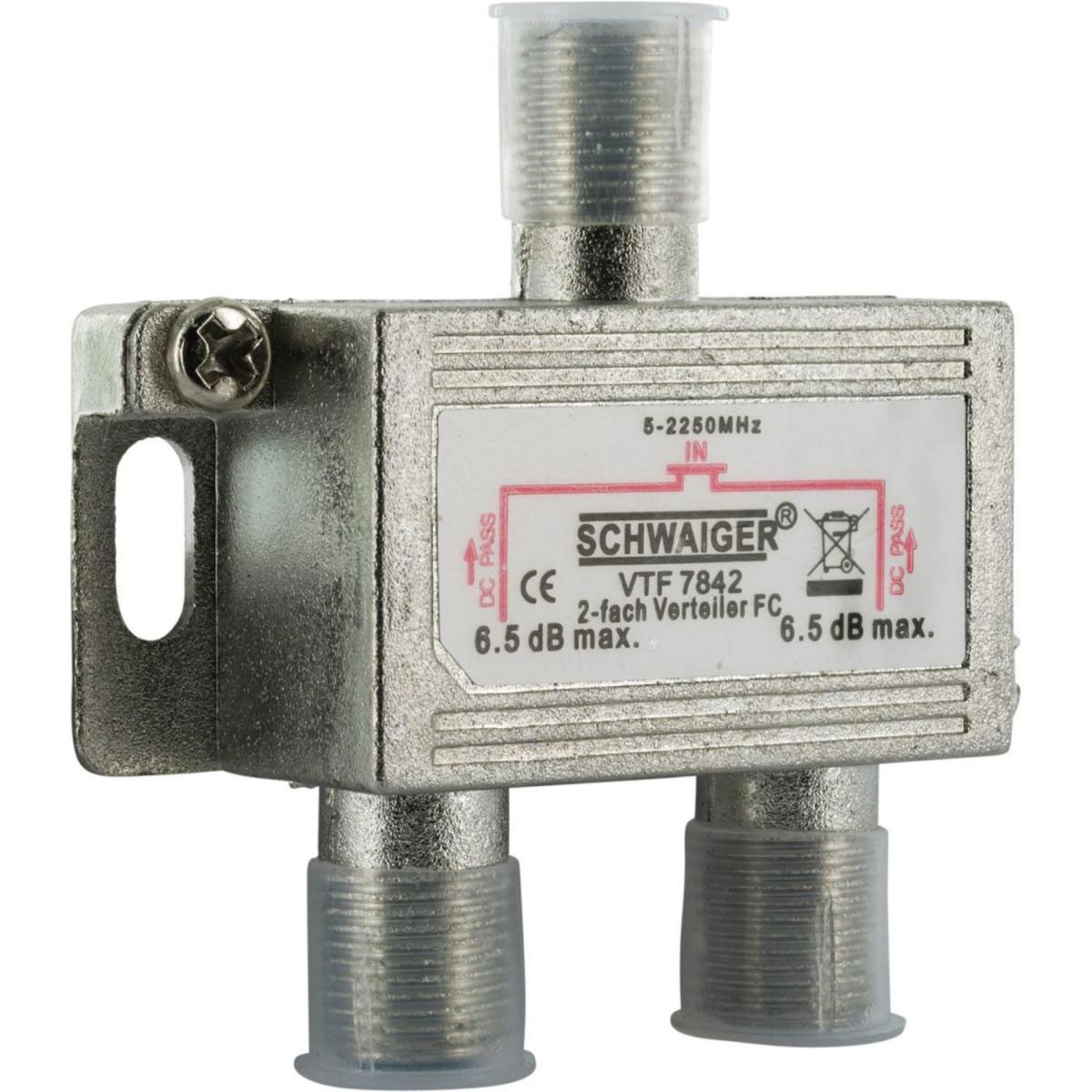 Schwaiger 2-fach Universal-Verteiler 6,5 dB für Kabel/Antenne Bild 1
