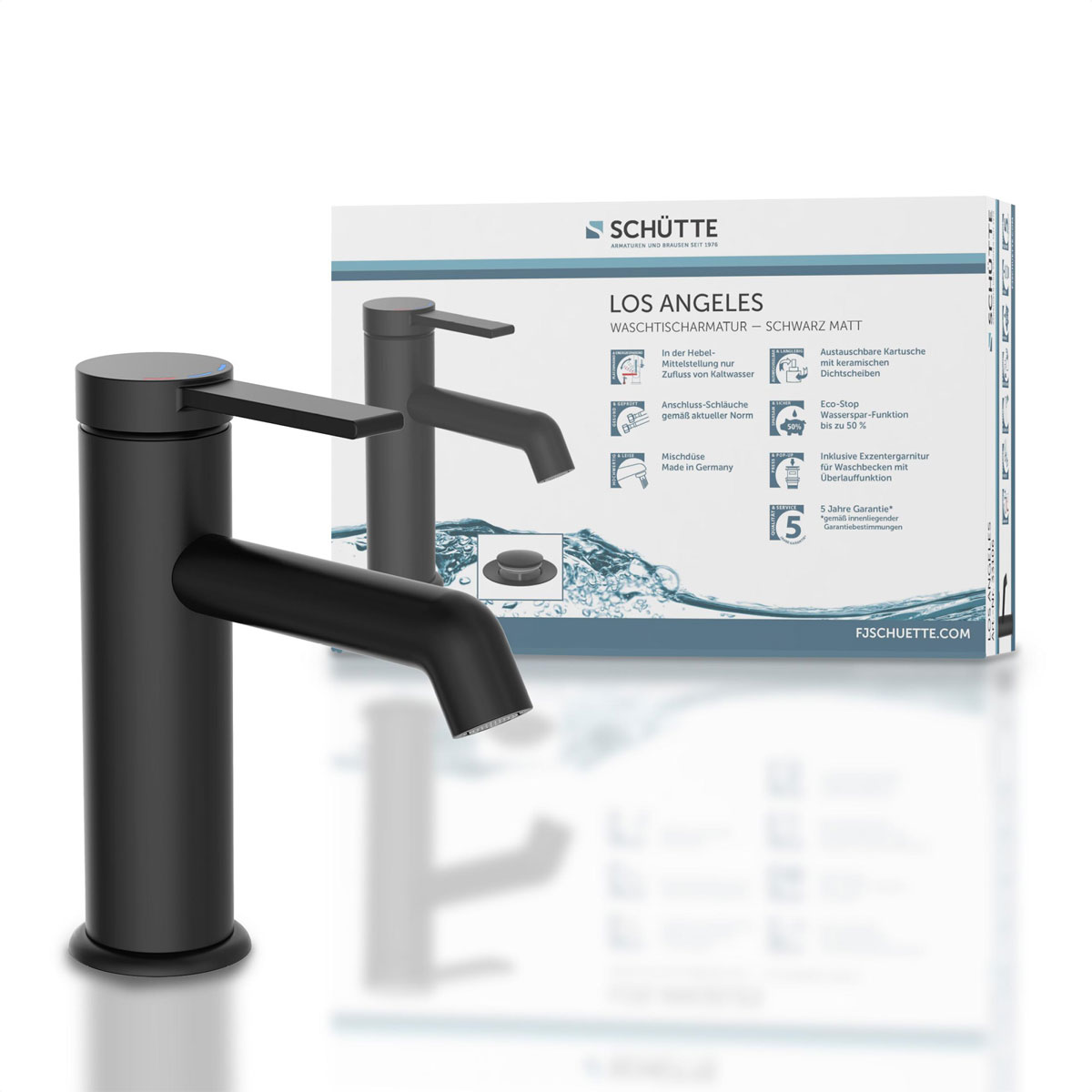 Schütte  Waschtischarmatur „Los Angeles“ schwarz-matt Eco-Click-Funktion Bild 3