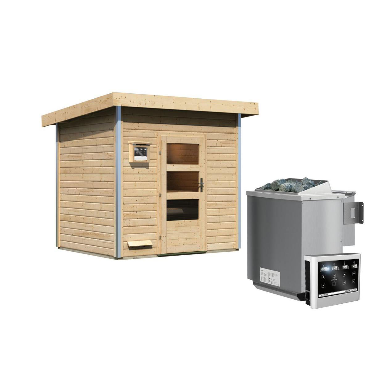 Karibu Saunahaus Norge 38 mm 9 kW Bio Ofen externe Strg moderne Tür Bild 1