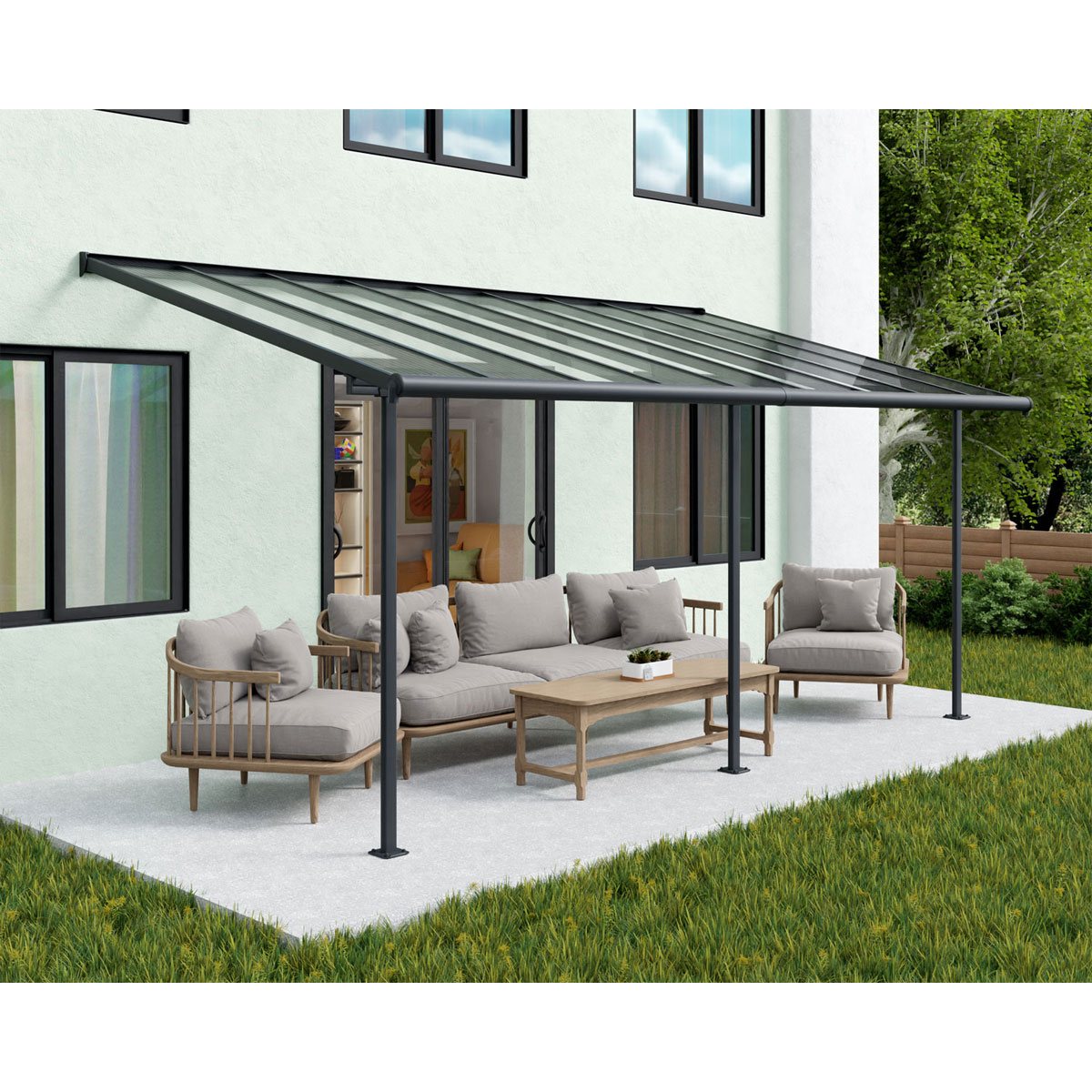 Palram Canopia Sierra Alu Terrassenüberdachung Polycarbonat 3x6 m grau