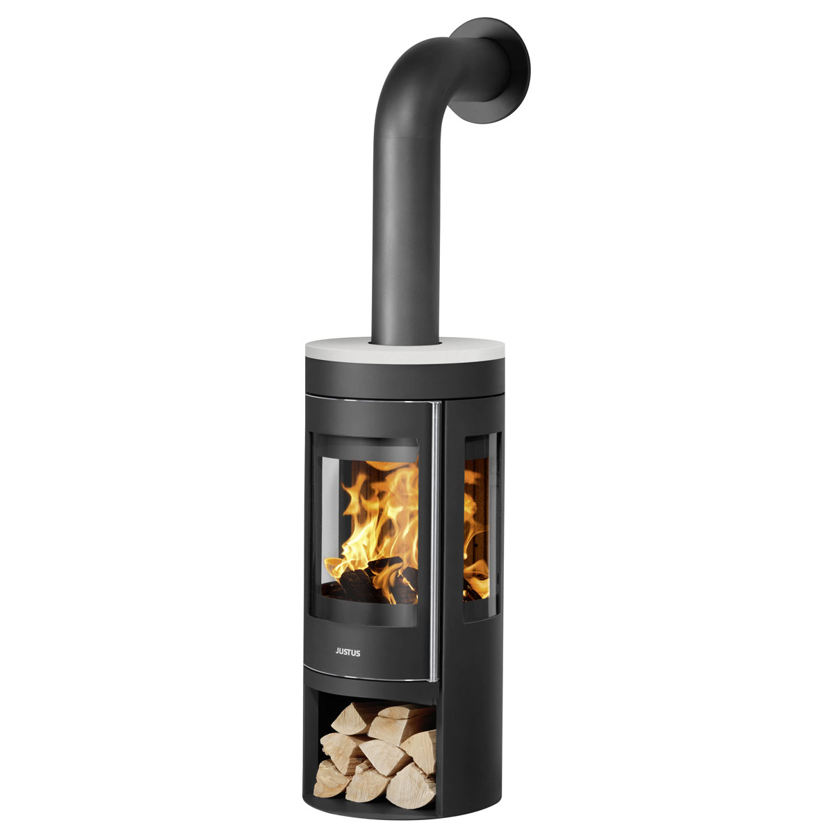 Kaminofen Mino Trios 2.0 Stahl Schwarzmit Abdeckplatte Seidenweiss Bild 1