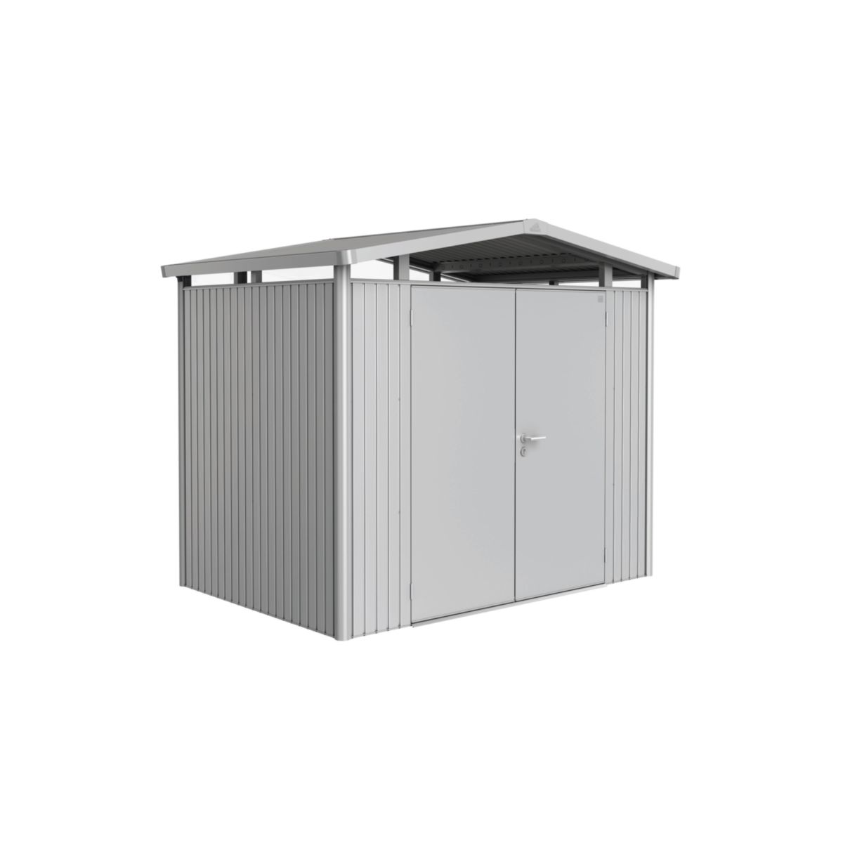 Biohort Gerätehaus Panorama Gr. P2 silber-metallic mit Doppeltür Bild 1