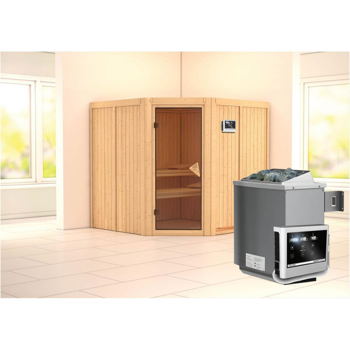 Karibu Systemsauna Jarin 68 mm 9 kW Ofen externe Strg ohne Dachkranz