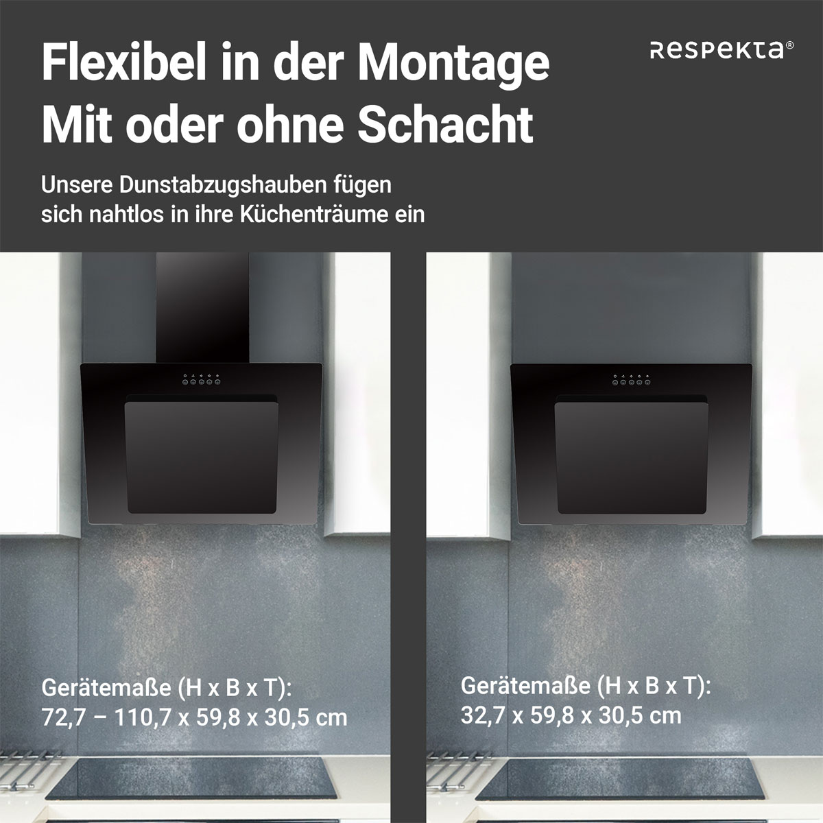 Respekta Haube Schwarz, 60 cm, EEK B3 Leistungsstufen LED-Beleuchtung Bild 10