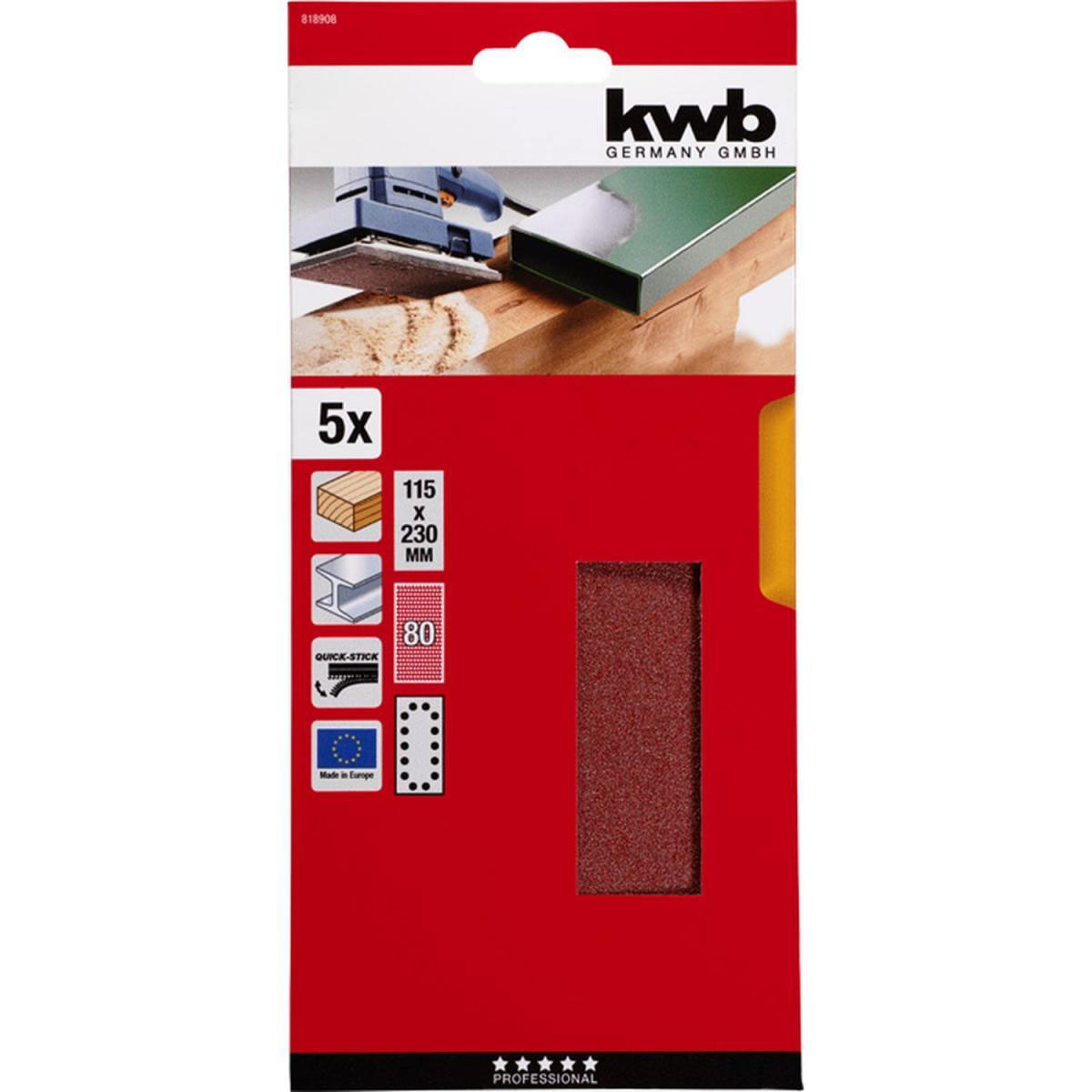 kwb  Schleifstreifen Quick-Stick Holz und Metall 115 x 230 mm K80 Bild 2