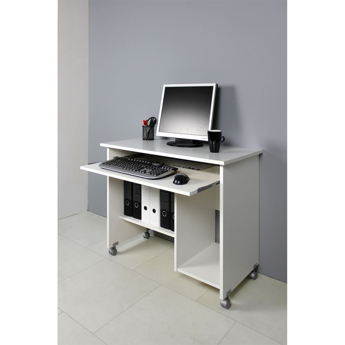 Computertisch Work mit Laufrollen und Tastaturauszug 90 x 72 x 48 cm weiß Bild 3