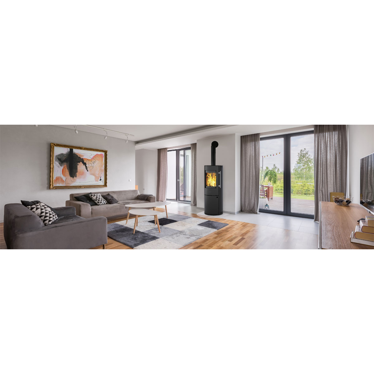 Kaminofen Lugano 6kW, Stahl, Farbe: Schwarz, Dauerbrandofen, 150mm Anschluss oben/hinten  Bild 2
