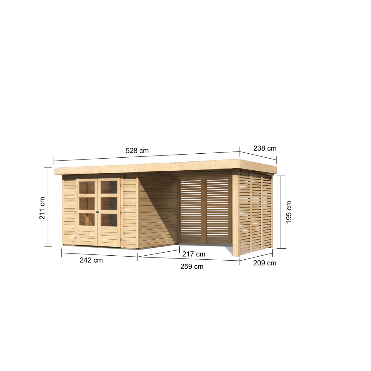 Karibu BBH Askola 3 Set mit Anbaudach naturbelassen Bild 3