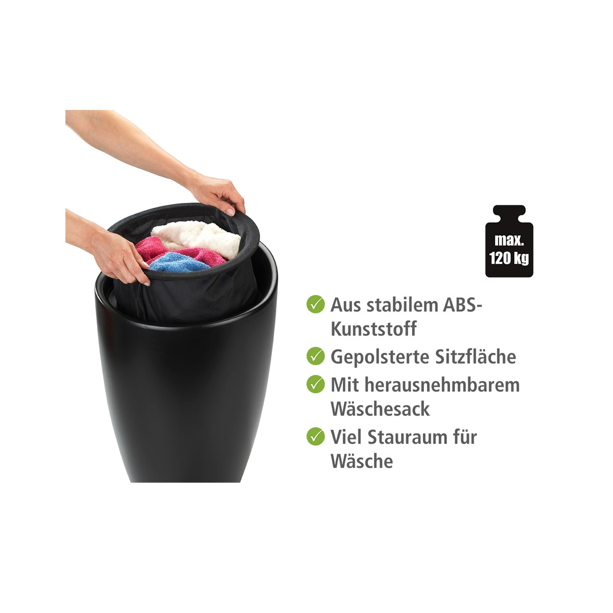 Wenko Hocker Candy schwarz mit Wäschesack Bild 3
