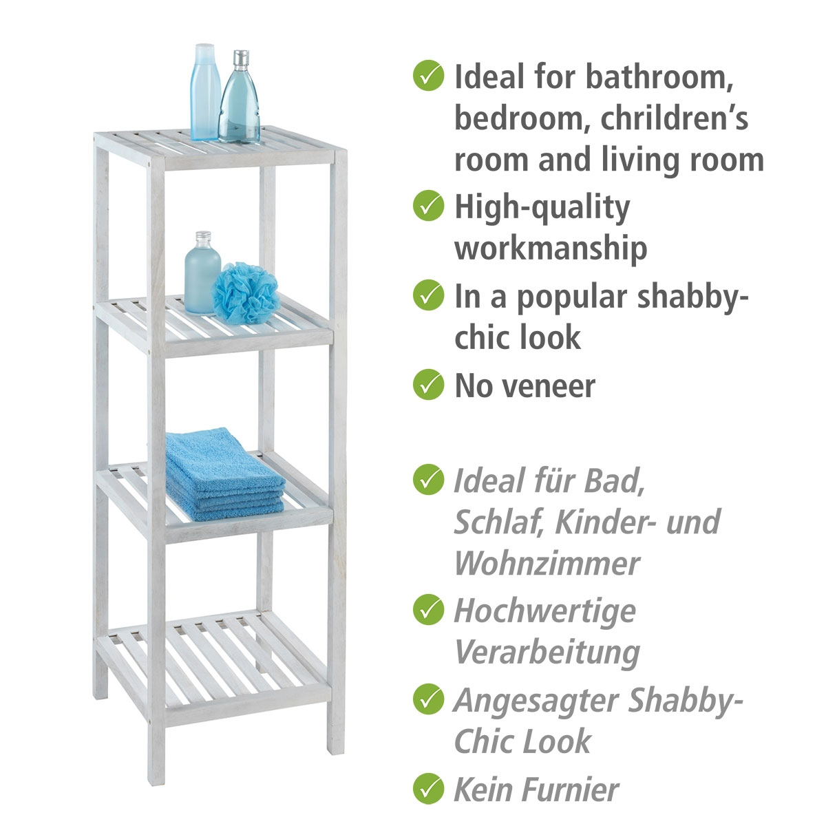 Wenko  Regal Norway mit 4 Böden Natur Weiß massives Walnussholz Bild 4