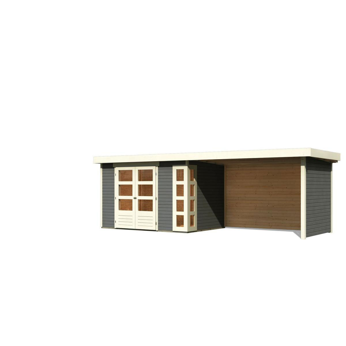 Karibu Gartenhaus-Set Kerko 4 mit Anbaudach 2,8 m mit Seiten- und Rückwand terragrau Bild 2