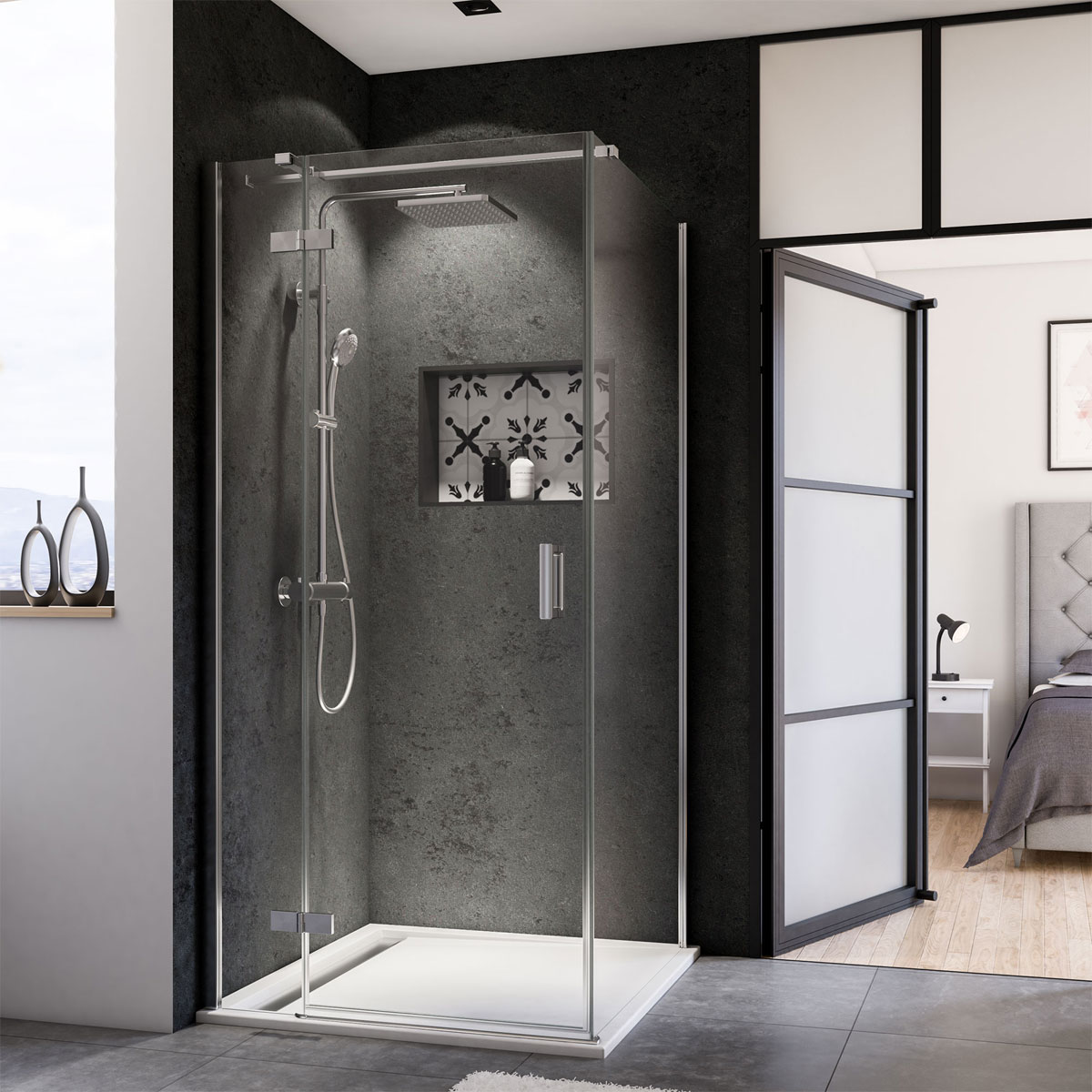 Breuer  Eckeinstieg Elana 8, Drehfalttür, alu chromeffekt, intima, 800/800 mm Bild 1