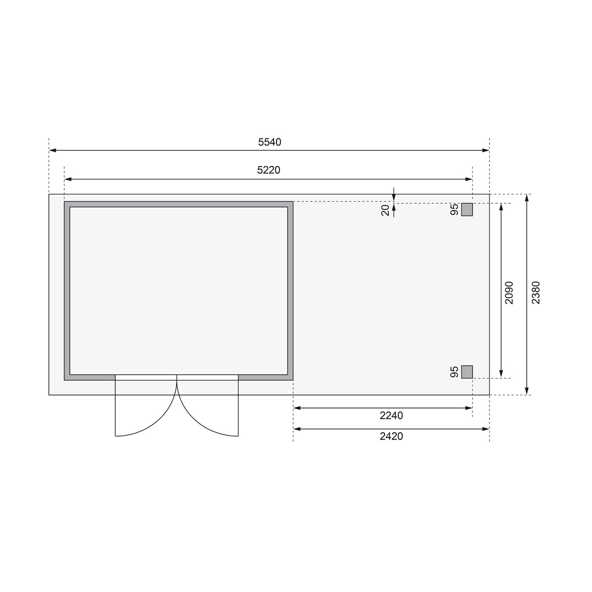 Karibu BBH Askola 4 Set mit Anbaudach naturbelassen Bild 8