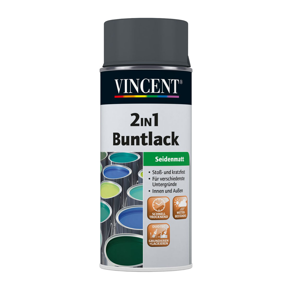Vincent 2in1 Buntlack Spray anthrazitgrau seidenmatt 400 ml