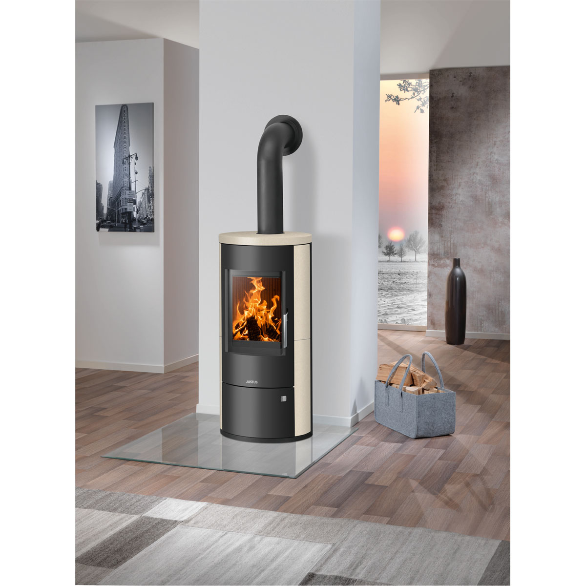 Justus Kaminofen Austin 7 Zeitbrand schwarz/beige Bild 2