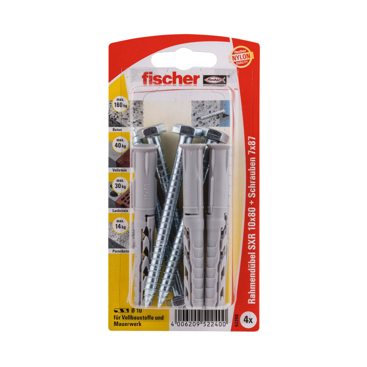 Fischer  Langschaftdübel SX R 10 x 80 mm Sechskantschraube 4 Stück