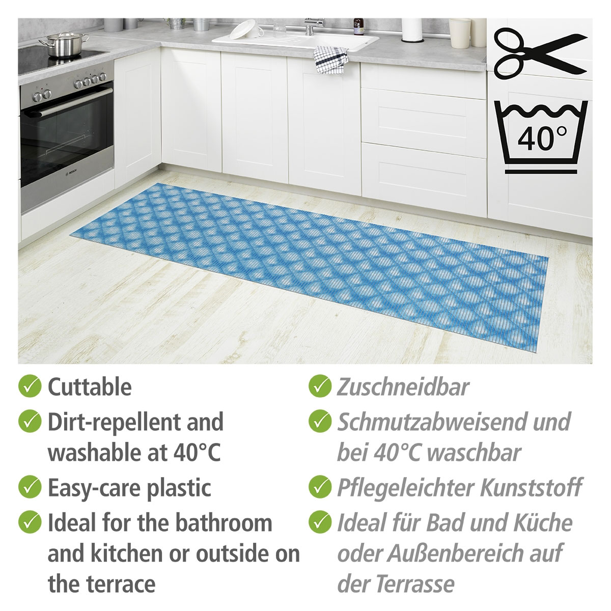 Wenko  Badematte Flow Blau 65 x 200 cm Weichschaummatte Bild 3
