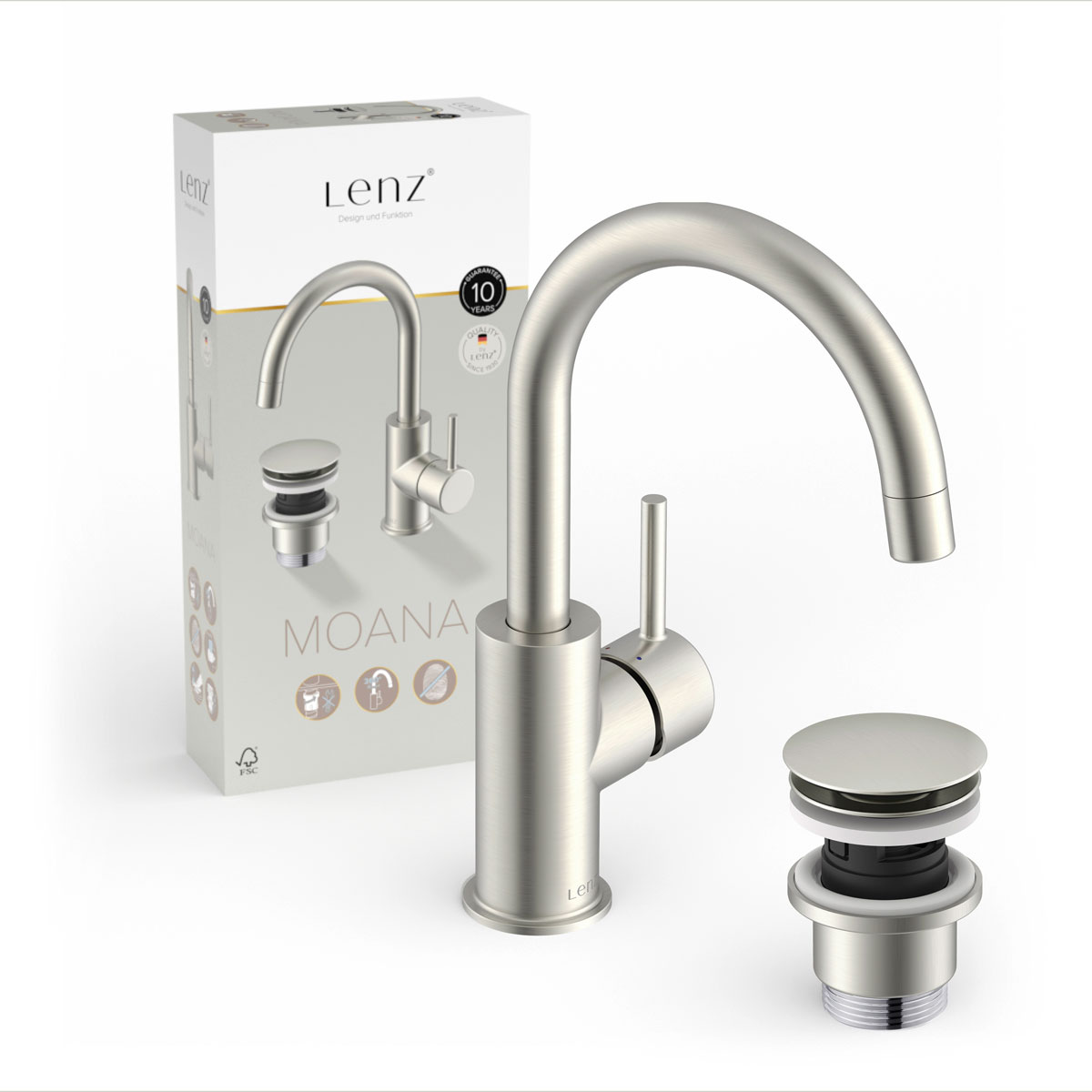 LENZ Waschtischarmatur Moana Easy-Clean Edelstahl Bild 1