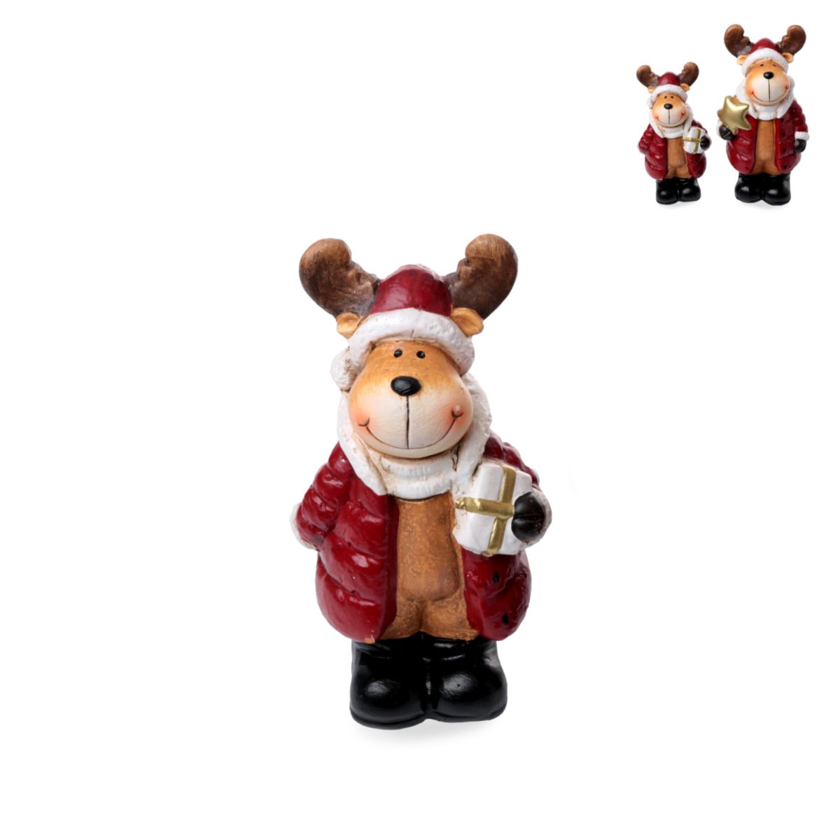 Deko Elch mit Geschenk 15,2cm rot braun