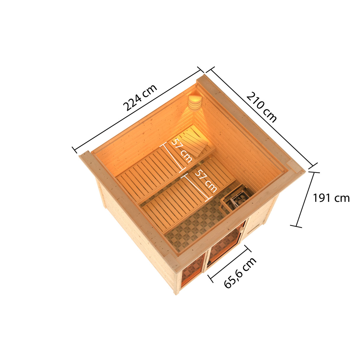 Karibu Sauna Jutta mit Kranz naturbelassen Bio externe Steuerung Bild 2