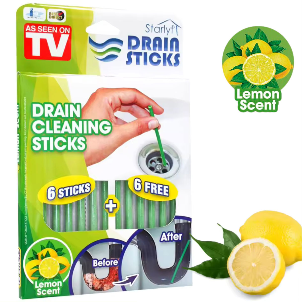 Starlyf Abflussreiniger Stäbchen Drain Sticks 12 Stück Zitronenduft Bild 1