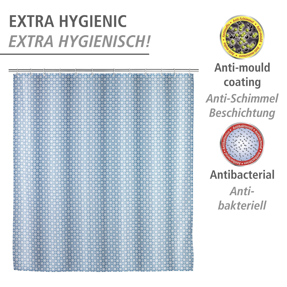 Wenko  Anti-Schimmel Duschvorhang Cristal Textil Polyester 180 x 200 cm waschbar Bild 4