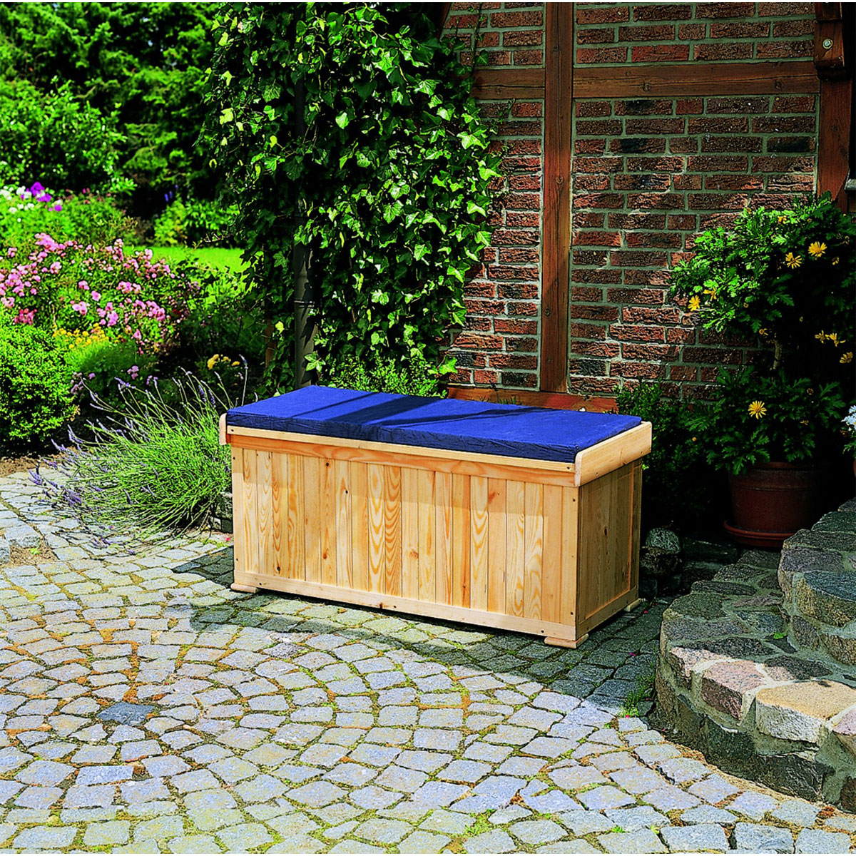 Promadino Sitzbank mit Kissentruhe blau