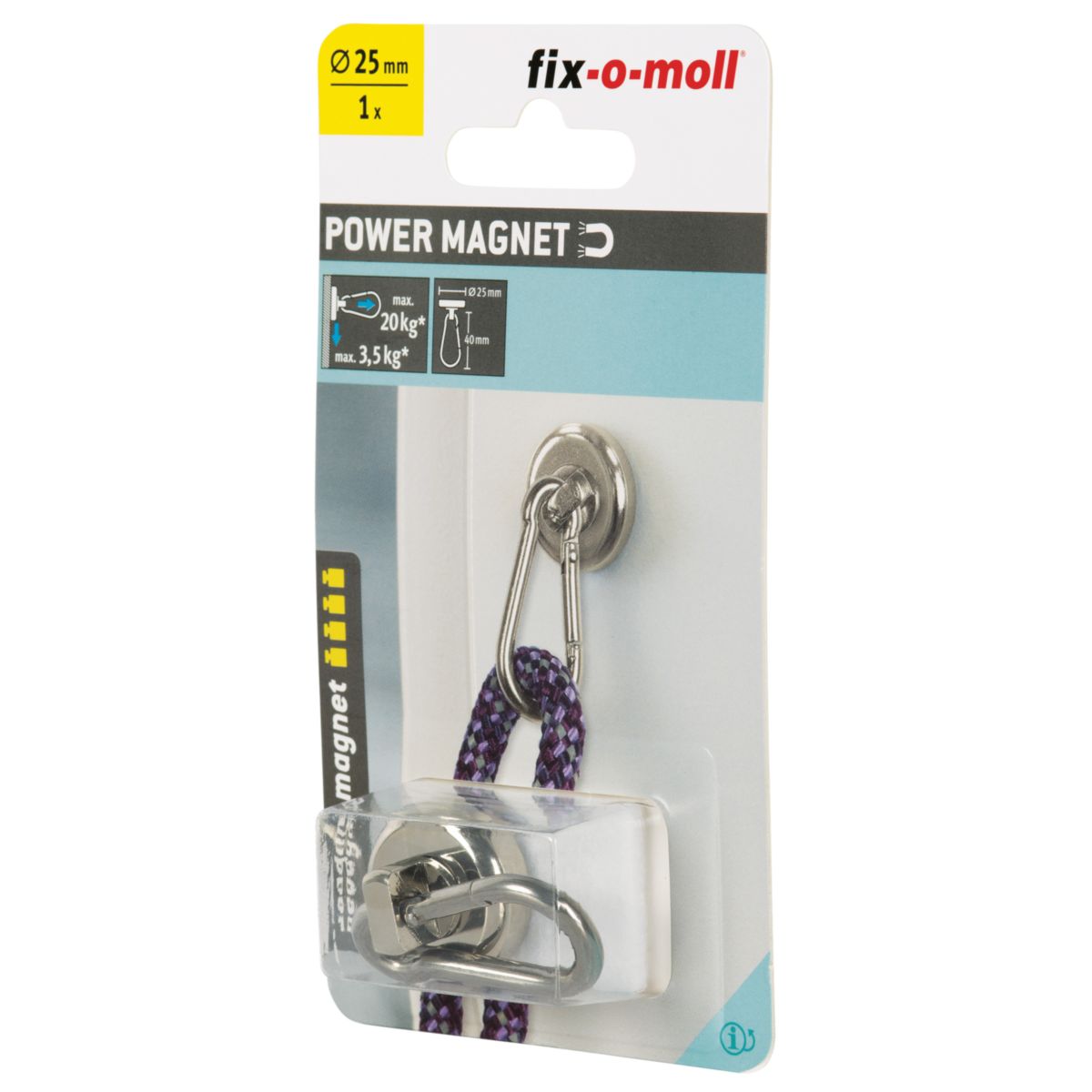 Suki Topfmagnet Neodym Ø 25 mm, mit Karabiner 40 x 20 mm, silber Bild 4