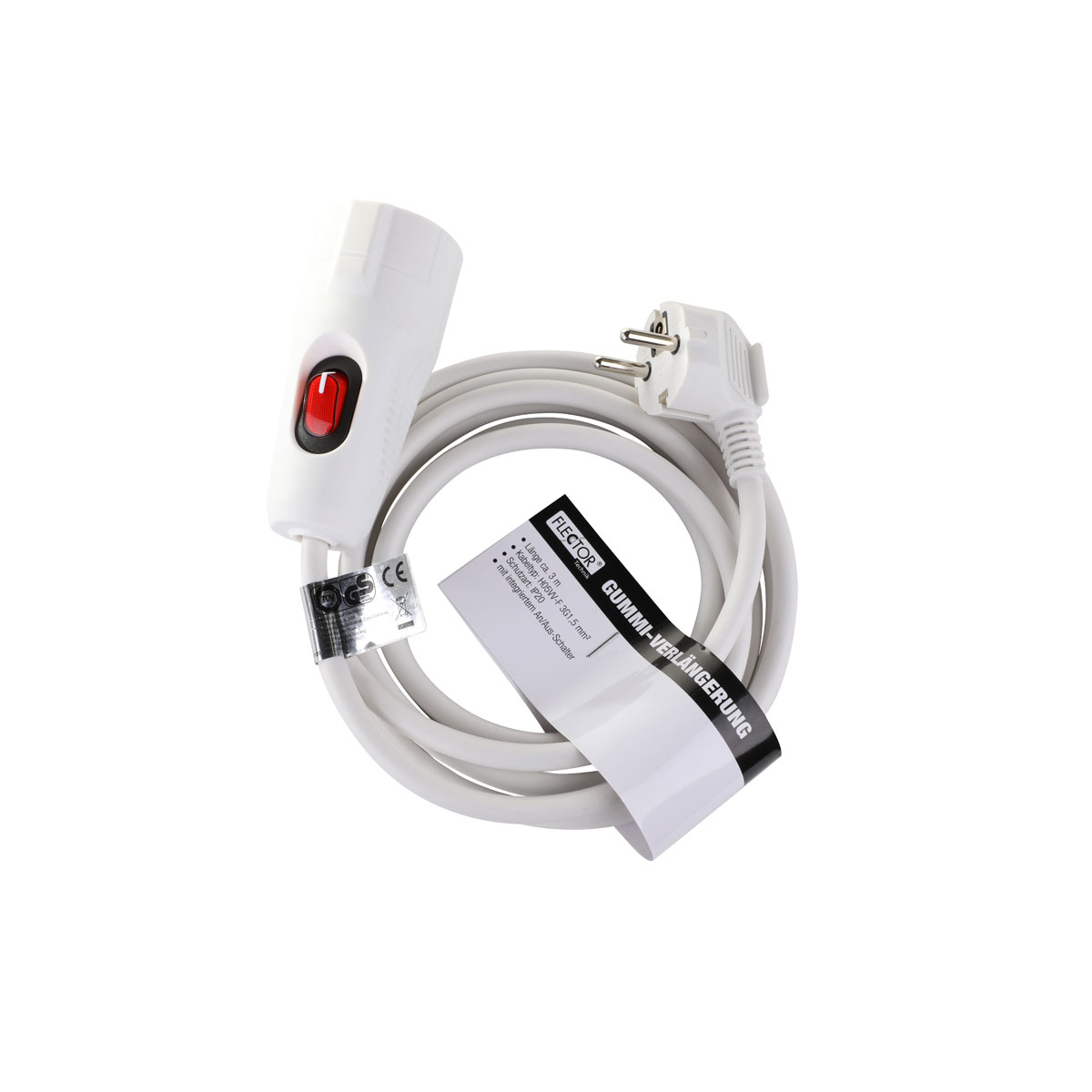 Flector Technik Verlängerungskabel H05W-F 3G1,5 3m inkl Schalter