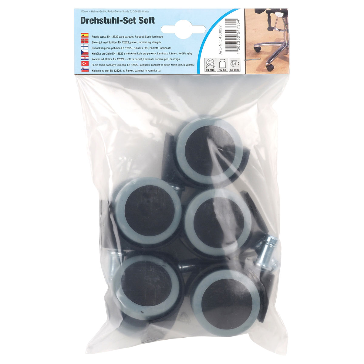 Dörner + Helmer Bürostuhl-Rollen mit Bundstift 5 Stück