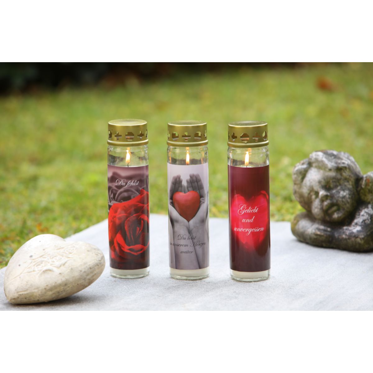 Flower Power Grabkerze GLORIA groß 6,3 x 23,5 cm Glas