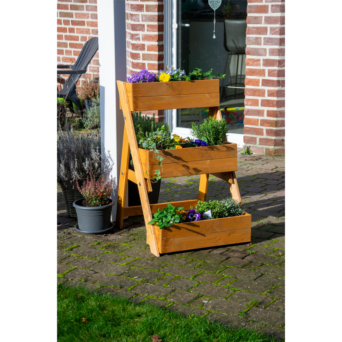 dobar Dreistufige Pflanztreppe 70 x 90 x 60 cm braun Bild 5
