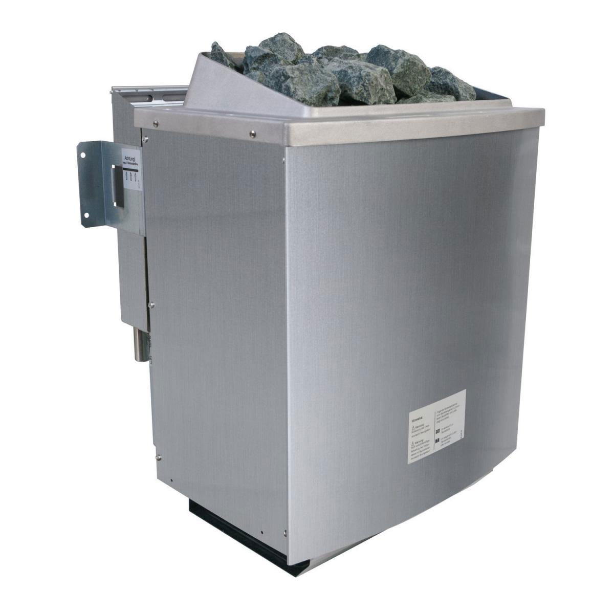 Karibu Sauna Sonara Fronteinstieg 9 kW Bio Ofen externe Strg Tür gedämmt mit Kranz Bild 8