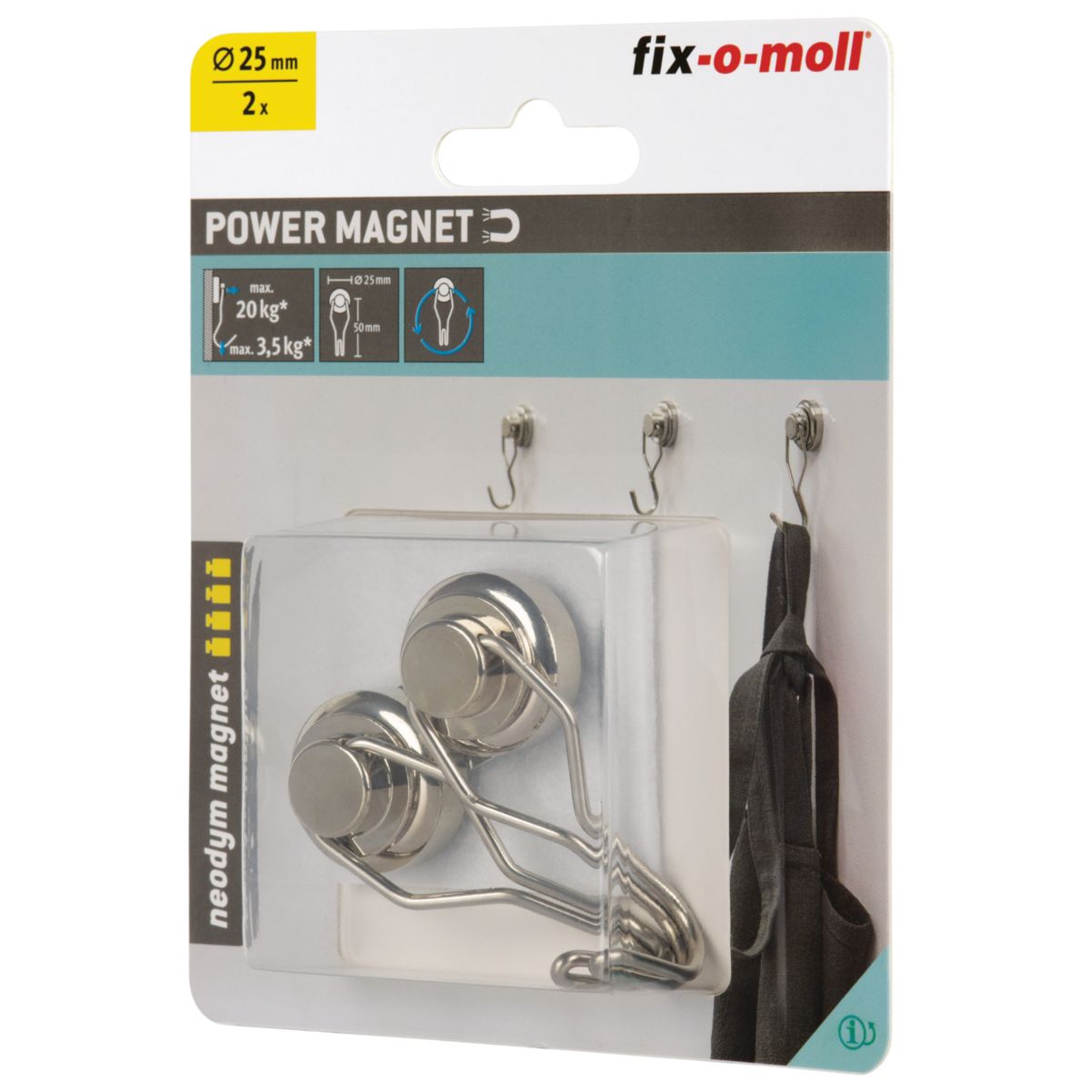 Suki Topfmagnet Neodym Ø 25 mm, mit drehbarem Haken 50 mm, silber Bild 4