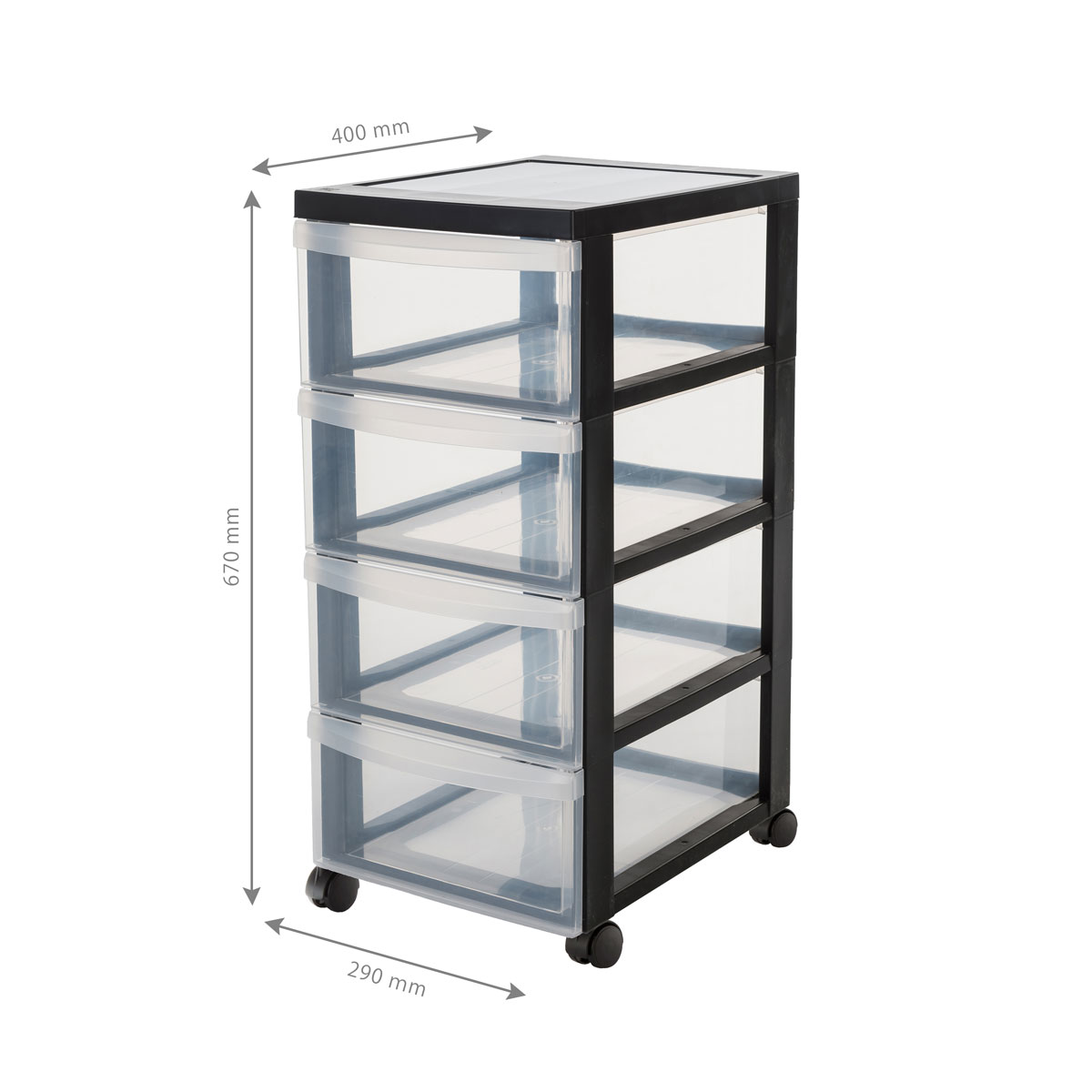 Kreher Rollcontainer mit 4 Schubladen und Rollen schwarz Bild 3