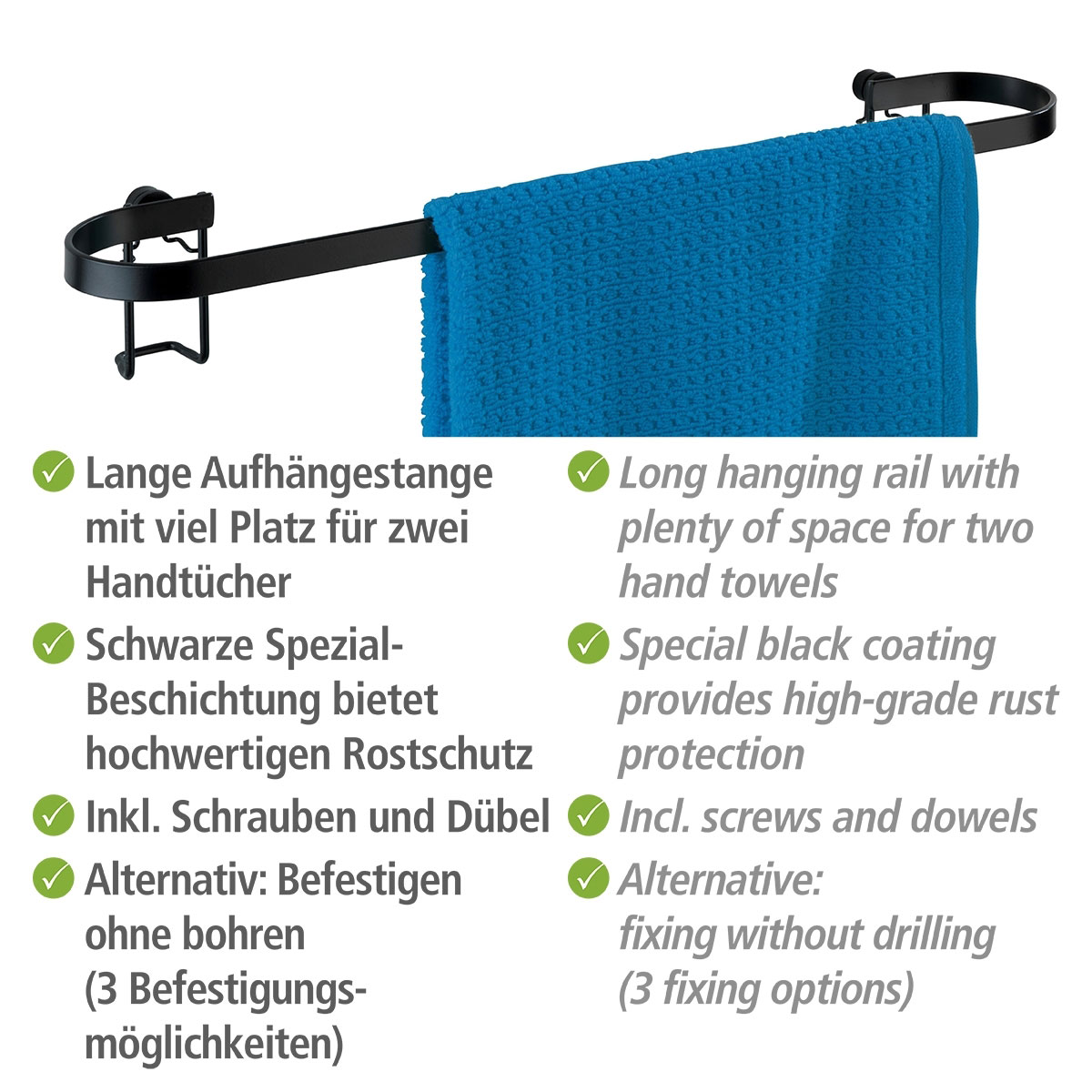 Wenko  Handtuchstange Classic Plus Black mit hochwertigem Rostschutz Bild 4