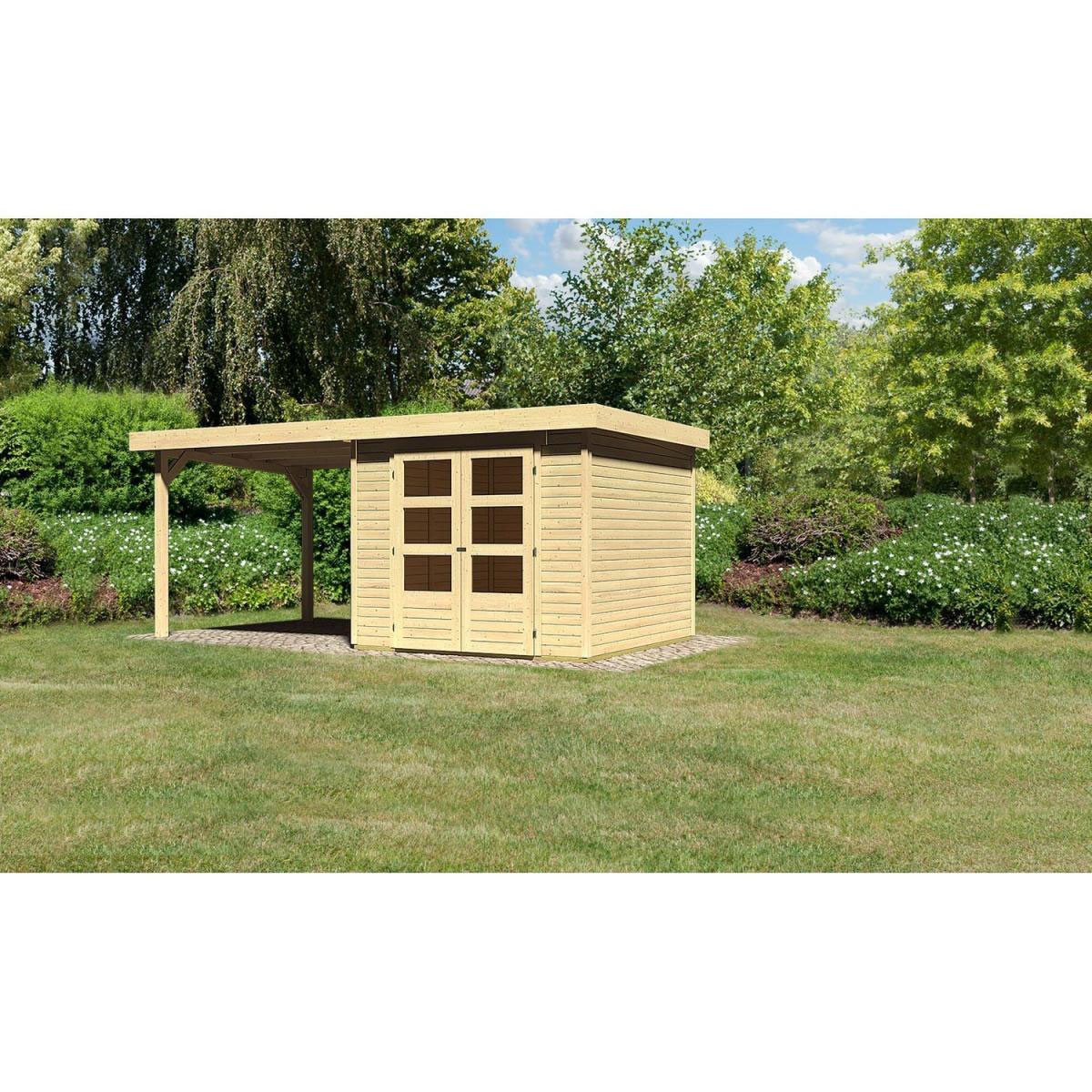 Karibu Gartenhaus Askola mit Anbaudach 260 cm naturbelassen 238 x 242 x 211 cm Bild 1