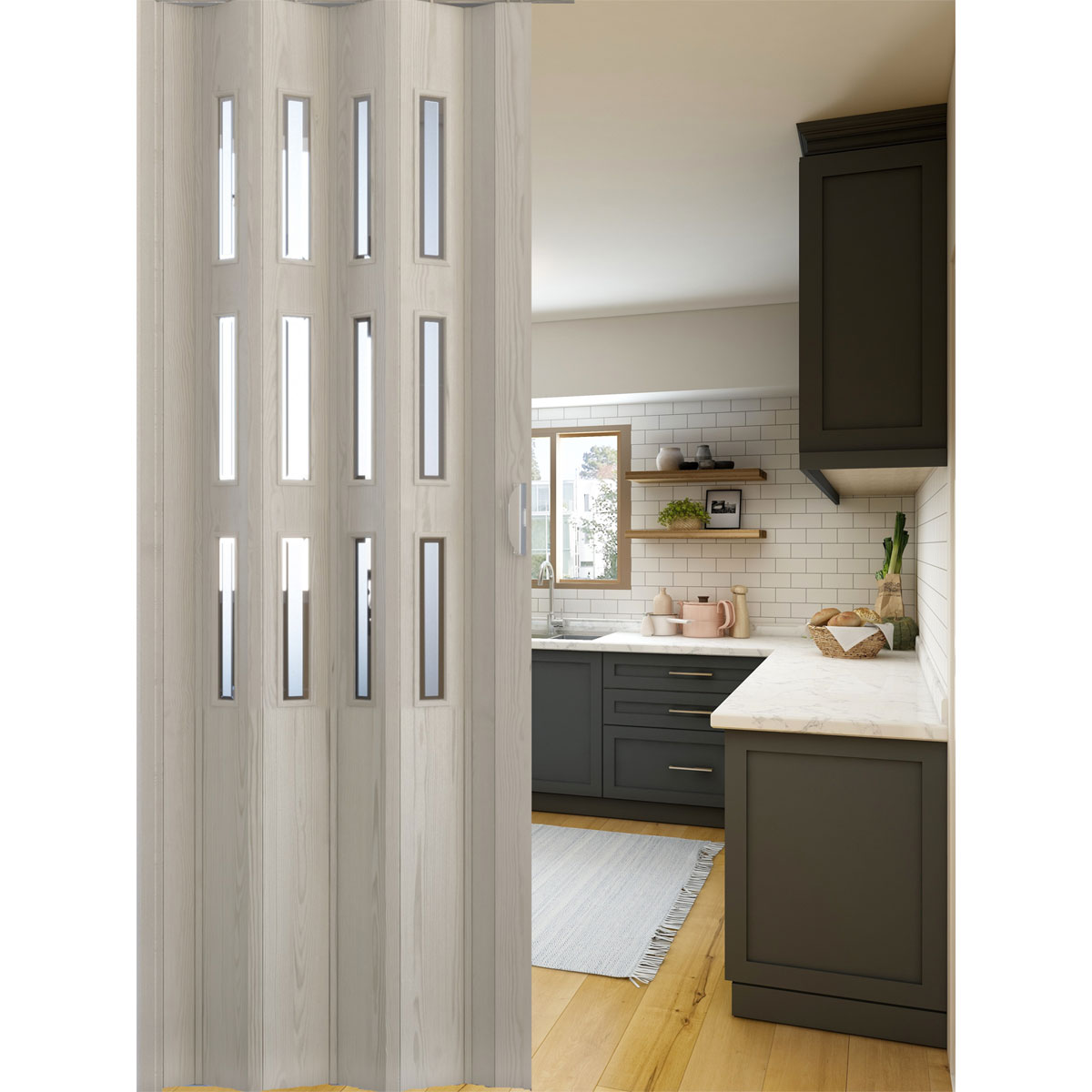 FORTE Kunststoff-Falttür Luciana B 88,5 x H 202 cm Eiche weiß 3 D 3 Fenster Bild 4