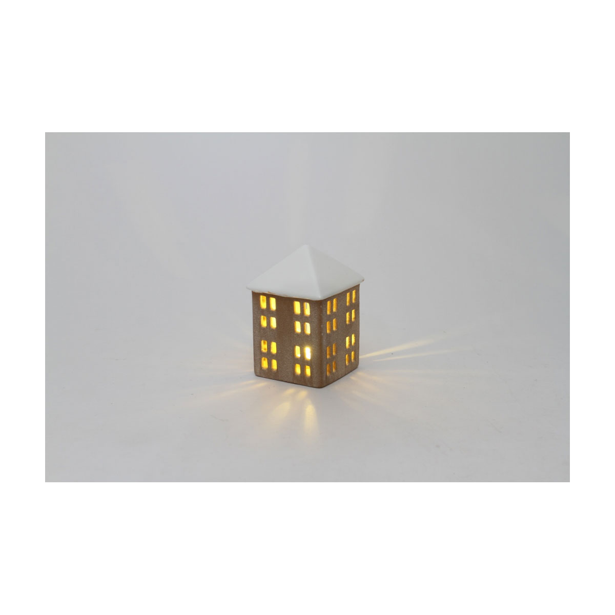 LED-Haus 12,5 cm weiß-braun Porzellan