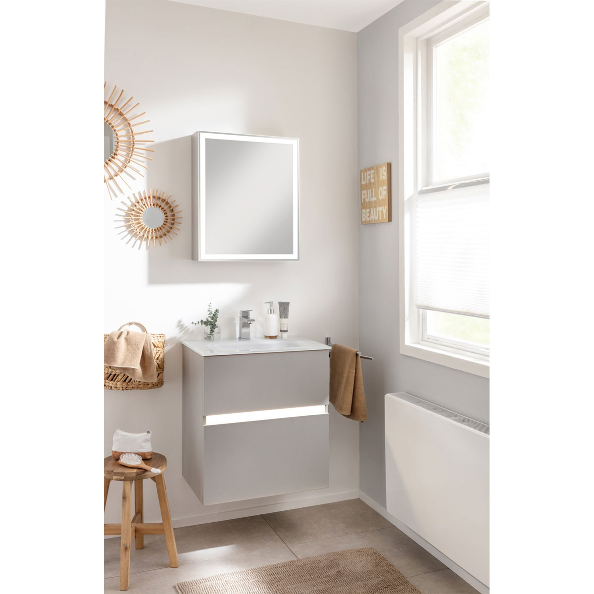 BADMOBIL Spiegelschrank FOTON 52 x 63 x 14 cm Tür rechts mit LED verdeckter Sensorschalter hellgrau Bild 5