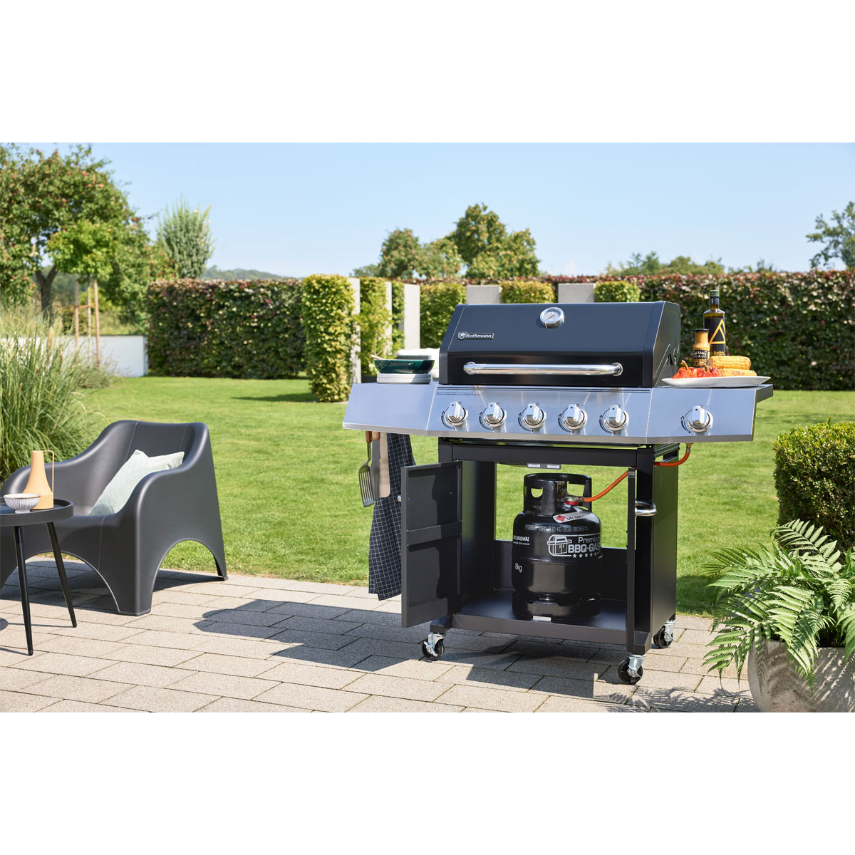 Rothmann Gasgrillwagen Daytona 5 Plusschwarz mit Edelstahlapplikationen Bild 8