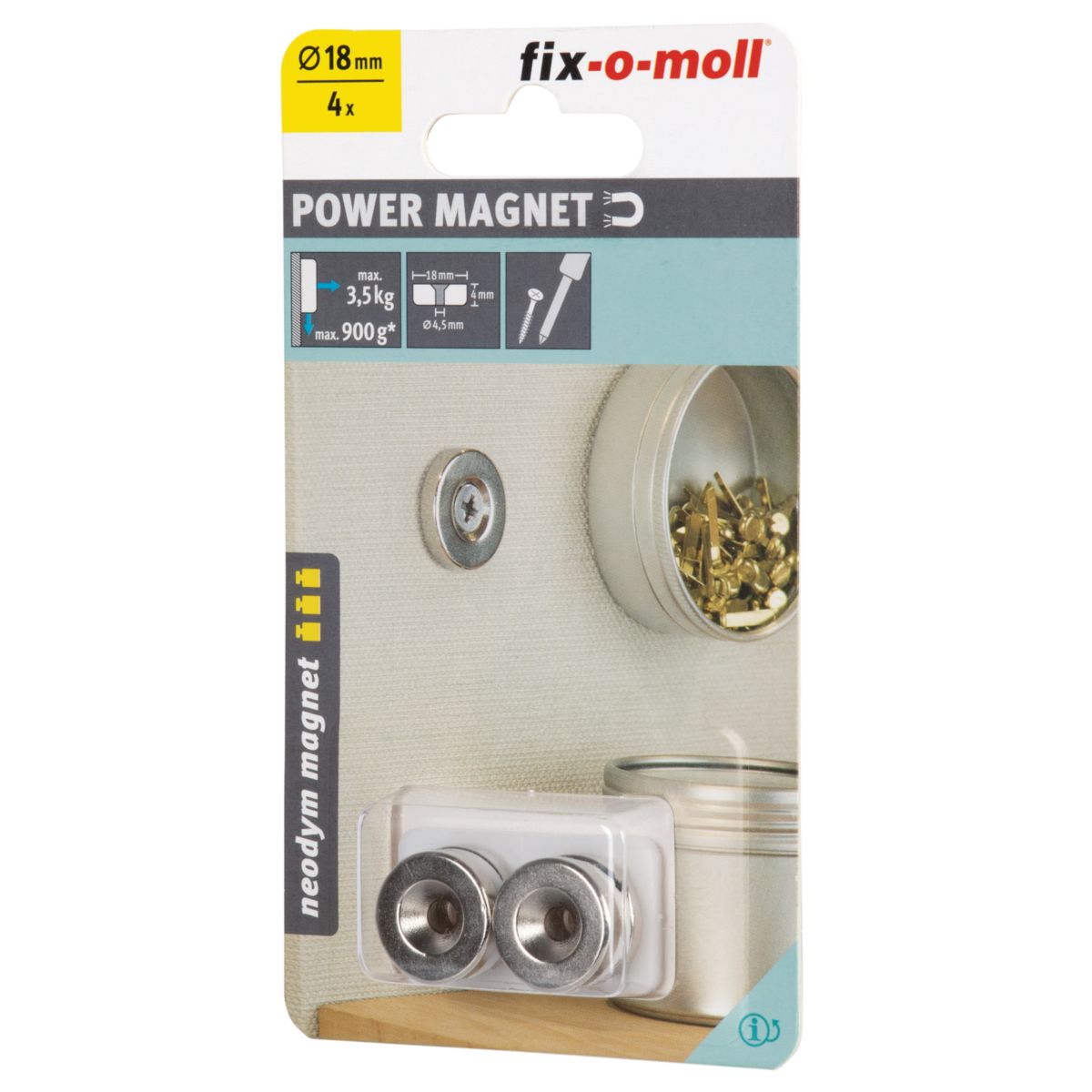 Magnet Neodym Ø 18 x 4mm, mit Senkbohrung Ø 4,5 mm, silber Bild 4