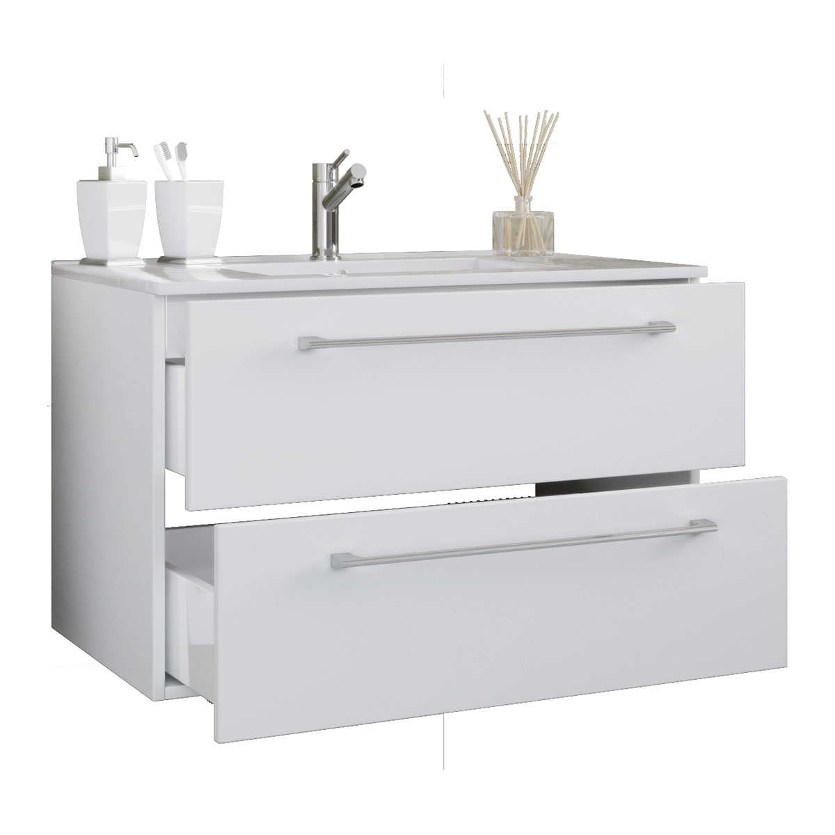 Waschplatz 60 cm 2-teilig 2 Schubfächer weiß Bild 1